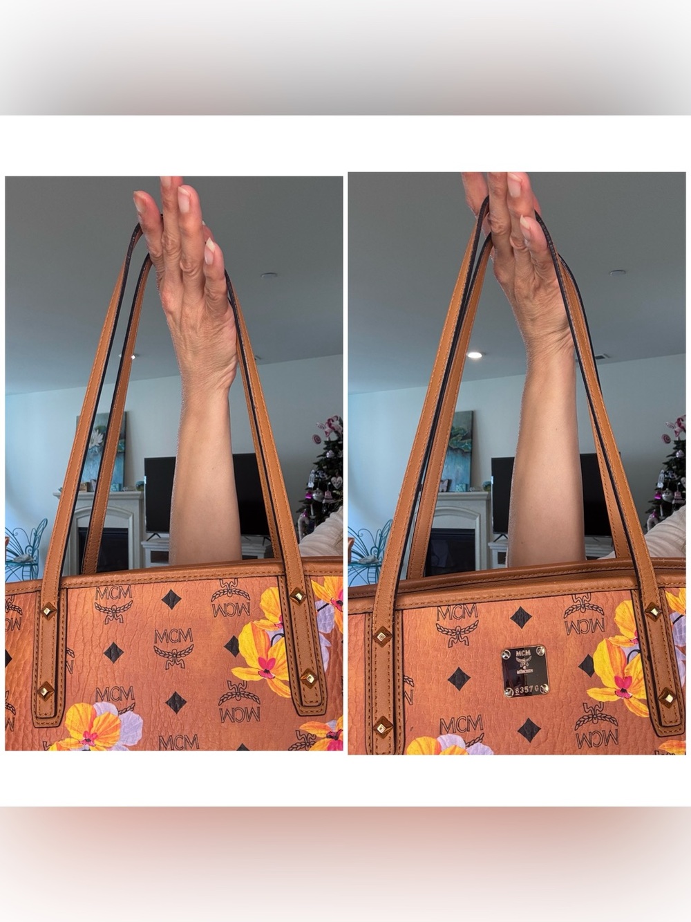 MCM Floral VISETOS Cognac Tote with pouch and COA - Picture 14 of 17
